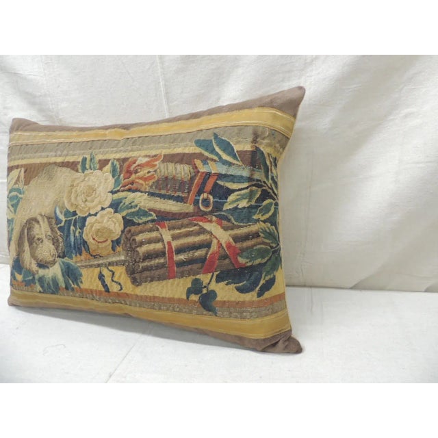 Textile Antique Blue and Red Aubusson Tapestry Decorative Pillow For Sale - Image 7 of 9