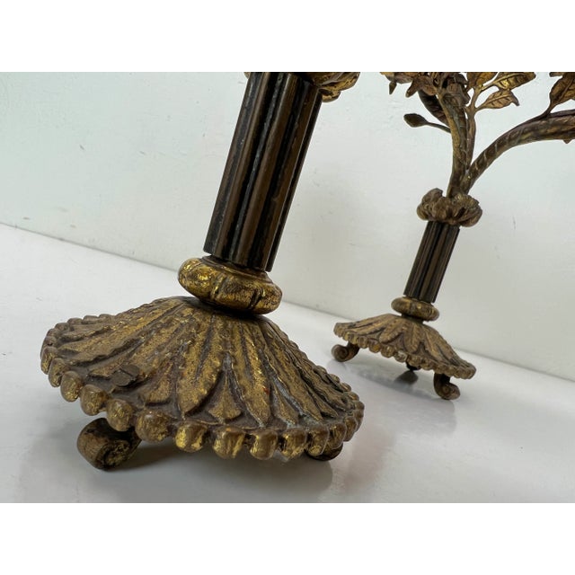 Vintage Brass Table Ornaments with Flowers, France, 1960s, Set of 2 For Sale - Image 3 of 13