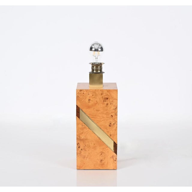 Mid-Century Modern Mid-Century Italian Poplar Burl and Brass Table Lamp from Tommaso Barbi, 1970s For Sale - Image 3 of 18