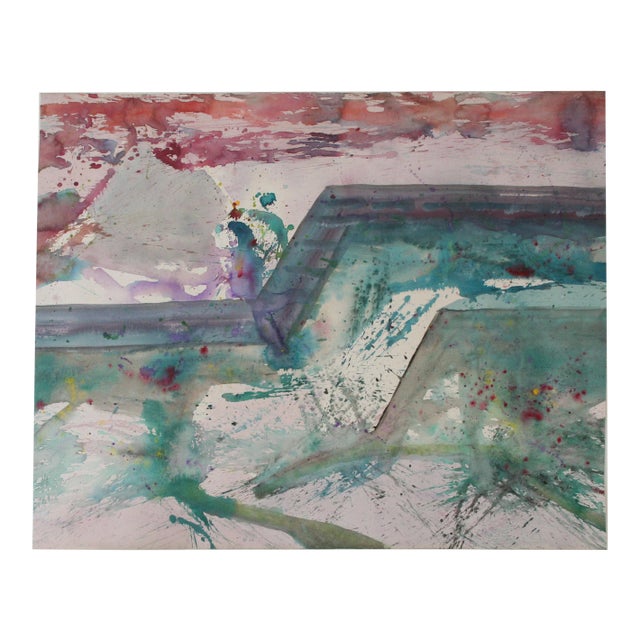 Vintage Large Abstract Watercolor by Eviristo Guiliani For Sale