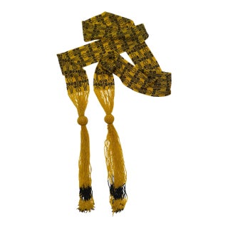 Elegant Vintage Gold & Black Glass Beaded Folk-Art Belt, Sash or Scarf, 80” Long For Sale