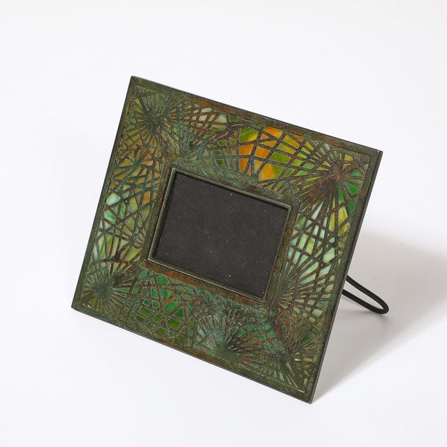 Tiffany Studios Tiffany Studios Bronze & Favrile Slag Glass Pine Needle Pattern Picture Frame For Sale - Image 4 of 12