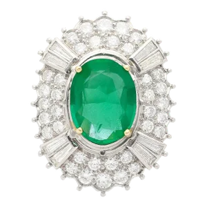 1990s Gia Certified 4 Carat No Oil Emerald & Diamond Halo Platinum Ring Size 6.25