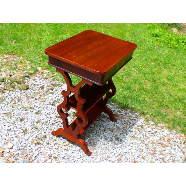 Antique Mahogany Empire Victorian Gothic Revival Trestle Lyre Nightstand Table For Sale - Image 13 of 18