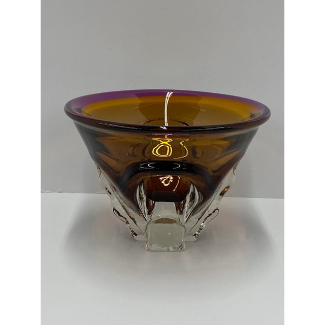 Vintage Mid 20th Century Amber and Lavender Color Hand Blown Glass Bowl For Sale - Image 10 of 11