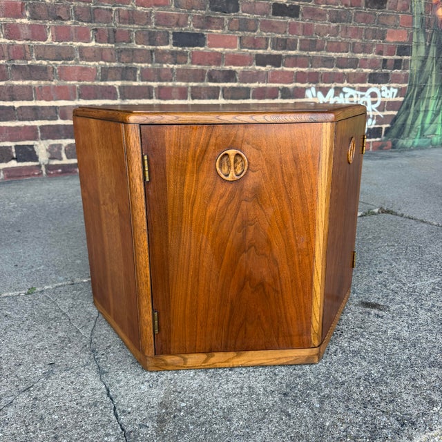 Brown Lane Hexagonal Walnut Storage End Table For Sale - Image 8 of 12