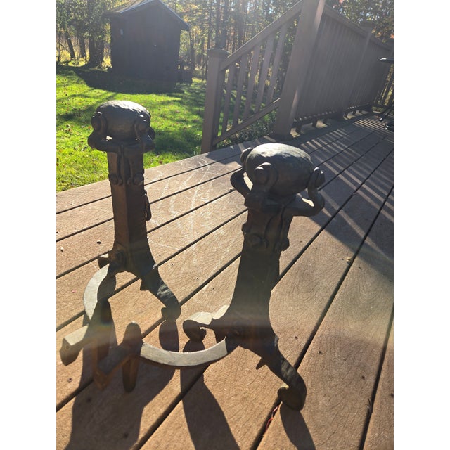 Metal Vintage Cast Iron Andirons For Sale - Image 7 of 9