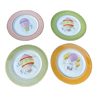 1970s Limoges Hot Air Balloon Plates Set of 4 For Sale