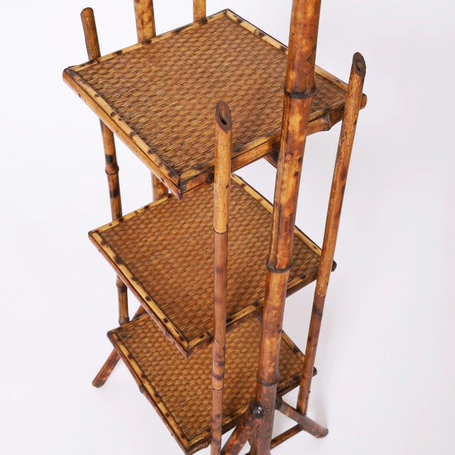 Late 19th Century Antique English Three Tiered Burnt Bamboo Stand For Sale - Image 5 of 8