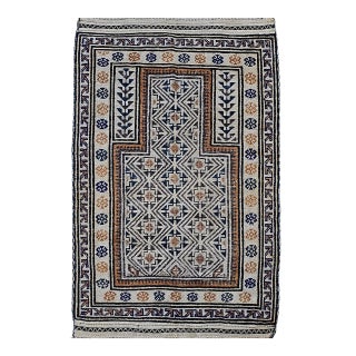 Early 20th Century Baluch Tribal Area Rug in a Prayer Pattern in Ivory, Brown, Navy Blue For Sale