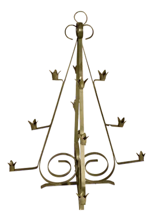 Vintage Mid Century Metal Shaped Tree Candle Holder Candelabra Avocado Green 12 Taper Candles