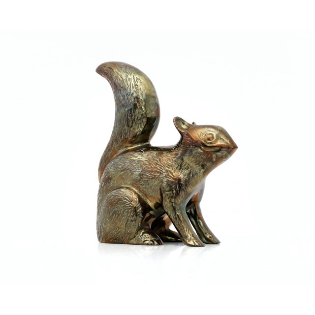 Late 20th Century Large Vintage Brass Squirrel Figurine, Fall Woodland Animal Decor For Sale - Image 5 of 8