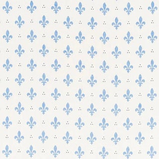 Schumacher Fleur De Lis Fabric in Blue For Sale