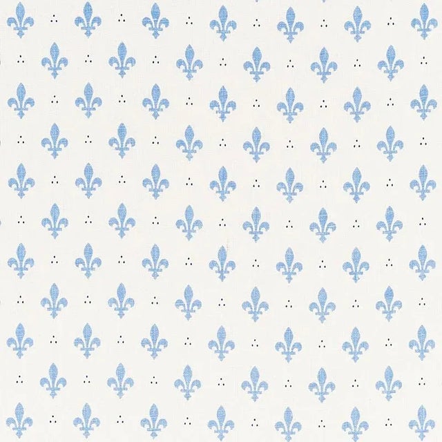 Schumacher Fleur De Lis Fabric in Blue For Sale