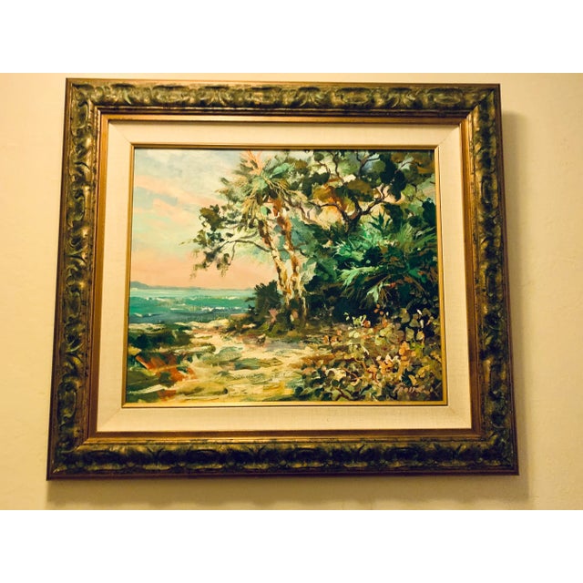 Green Original Oil on Canvas of Beach Scene Hand Signed by Art Fronckowiack For Sale - Image 8 of 8