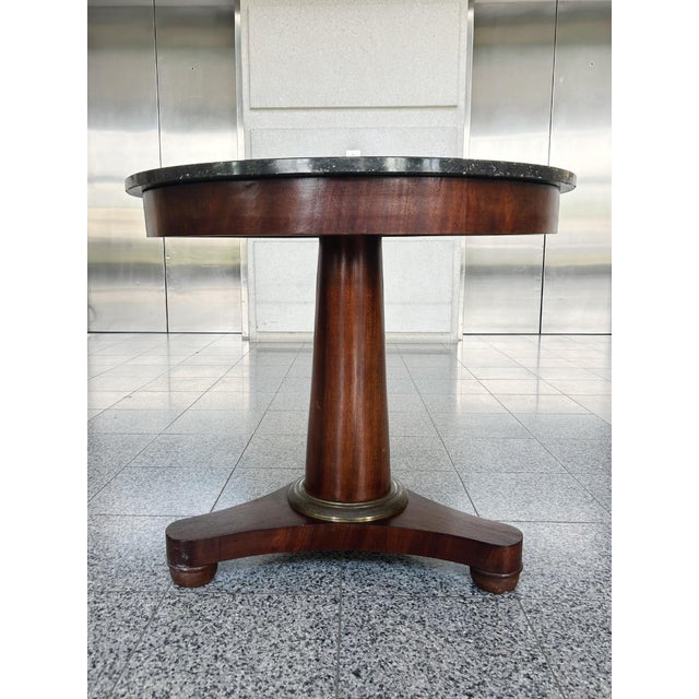 19th Century Empire Marble & Mahogany Round Pedestal Table For Sale - Image 5 of 9