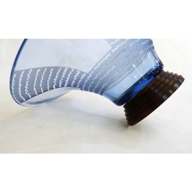 1930s Large Art Deco Wood and Blue Glass Bowl with Graphic Decor, 1930s For Sale - Image 5 of 13