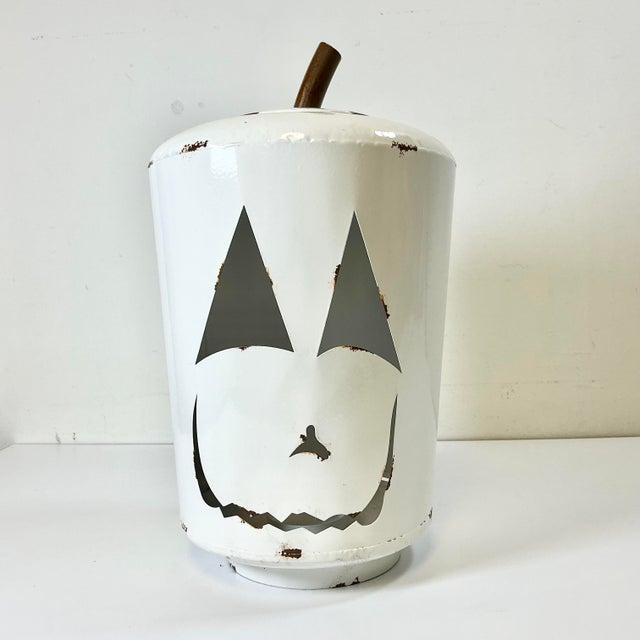 A delightfully whimsical Metal JAck-O-Lantern Votive Candleholder Front porch Halloween Home Accent. This guy is finished...