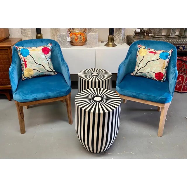 Plastic Art Deco Style Black and White Resin Side, End Table or Stool, a Pair For Sale - Image 7 of 13