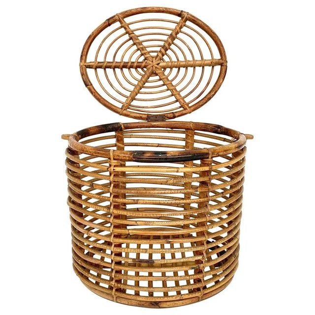 Mid-Century Italian French Riviera Bamboo & Rattan Basket, 1950s For Sale - Image 16 of 16