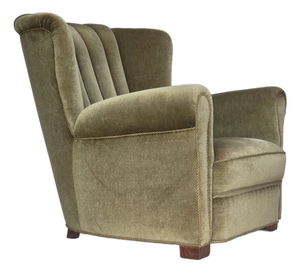 Danish Armchair in Green Velour and Beech, 1960s