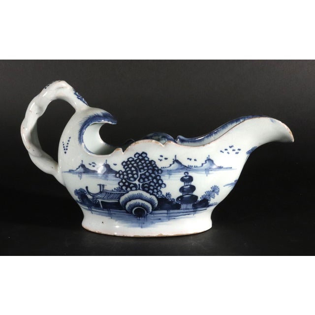 Mid 18th Century English Delftware Blue and White Chinoiserie Sauce Boat For Sale - Image 10 of 10