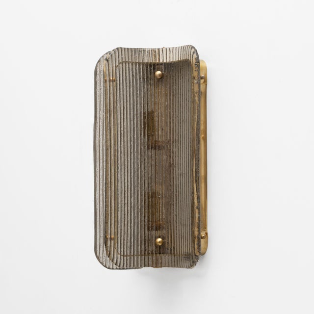 2000 - 2009 Curved Grey Ribbed Murano Glass and Brass Wall Sconces, 2000, Set of 2 For Sale - Image 5 of 9