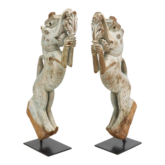 Southeast Asian Temple Pillar Strut Architectural Carved Painted Wooden Elephant Bracket For Sale