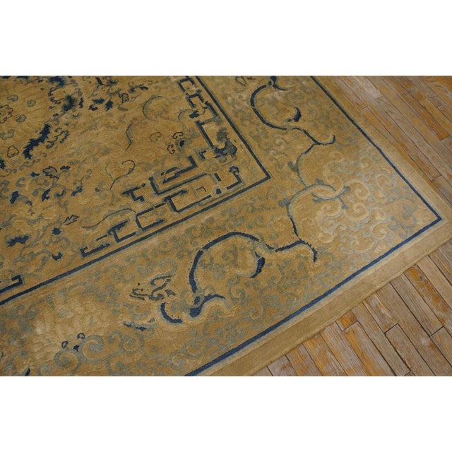 1880s Beige Blue Traditional Antique Chinese Peking Rug 7'9" X 8'1" Wool Square For Sale - Image 9 of 10