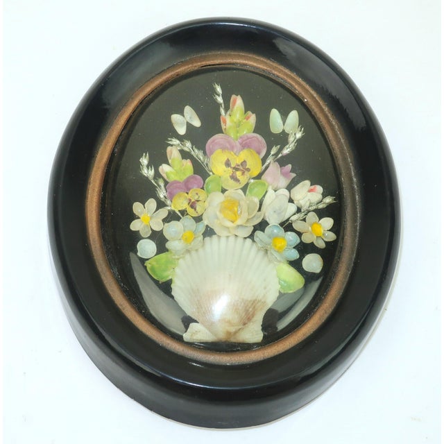 Metal Vintage Shell Art Floral Bouquet in Victorian Style Oval Frames, a Pair For Sale - Image 7 of 12