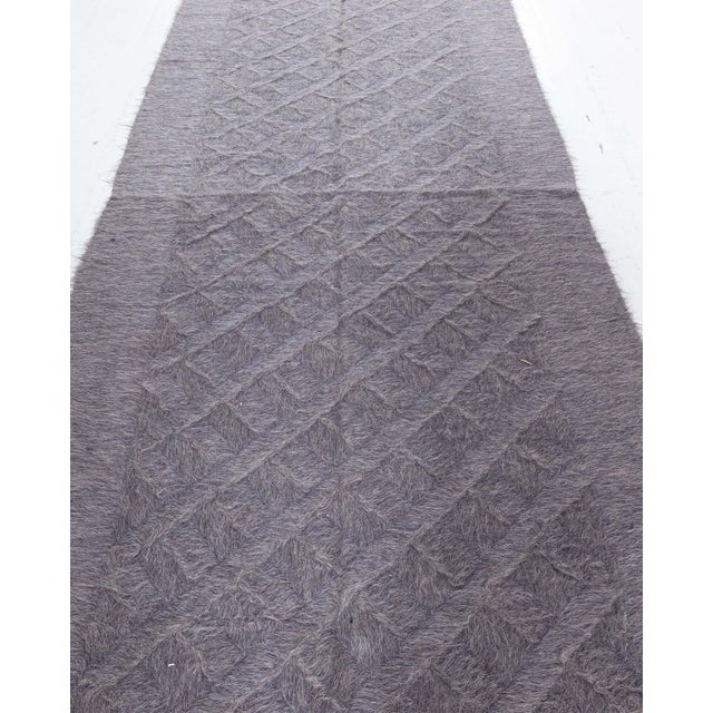 Modern Handwoven Goat Hair Runner in Solid Charcoal with Subtle Geometric Pattern by Doris Leslie Blau Size: 4'1" × 20'4"...