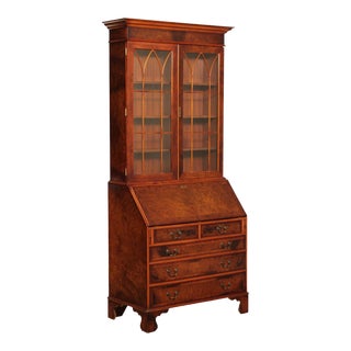 Southampton Georgian Style Burl Wood Secretary Desk For Sale