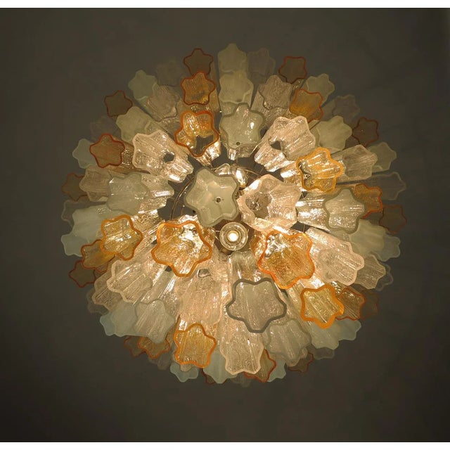 1980s Large Vintage Italian Chrome and Opaline, Amber, and Clear Murano Glass Chandelier, 1980s For Sale - Image 5 of 12