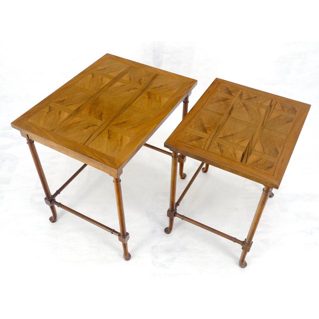 Fine Baker c1970s Marquetry Top Pair of Nesting Side End Tables MINT For Sale - Image 11 of 16