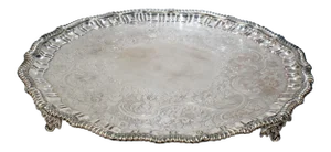 Antique Victorian Period Sheffield Silver Plate Salver or Round Tray