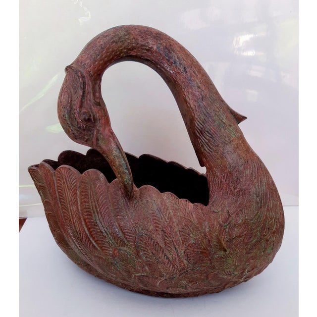 Mid 20th Century Vintage Bronzed Metal Swan Planter For Sale - Image 5 of 11
