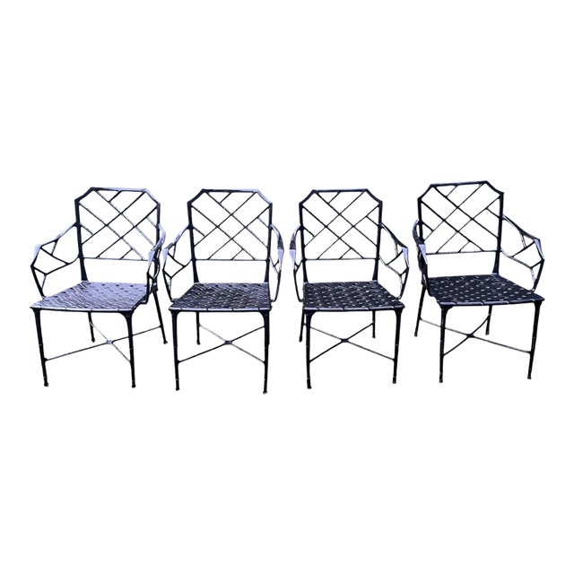 Late 20th Century Set of 4 Chinoiserie Calcutta Brown Jordan Chairs Indoor Patio For Sale