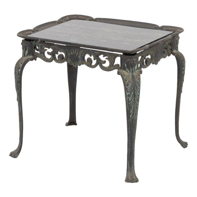 Louis XV Style Faux Marble Top Cast Iron End Table For Sale