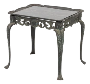 Louis XV Style Faux Marble Top Cast Iron End Table