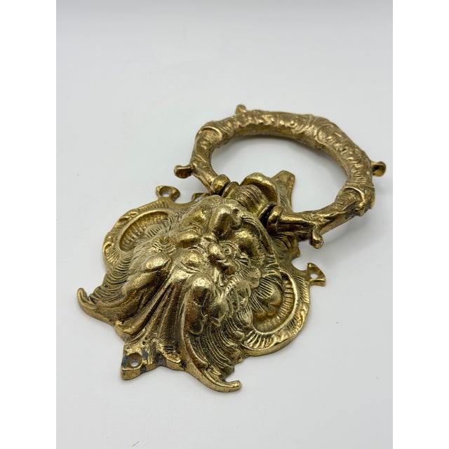 Gothic Vintage Italian Solid Brass Gothic Devil Door Knocker | Grotesque Mascaron Architectural Hardware For Sale - Image 3 of 6
