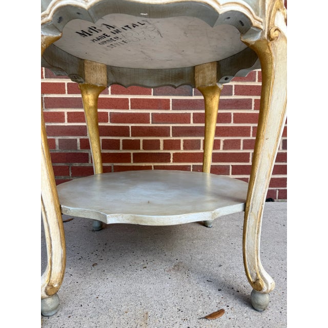 Vintage Hand-Painted Pale Blue & Marble Newly Painted Two-Tier Accent Table by Turtle and Crane - Italian Rococo Style For Sale - Image 12 of 13
