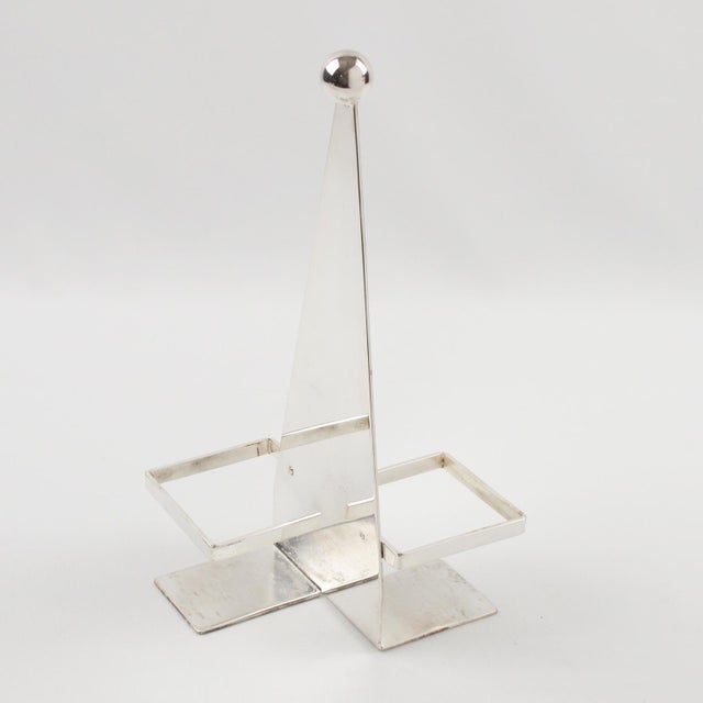 Modernist Art Deco Silver Plate and Crystal Cruet Server For Sale - Image 9 of 10