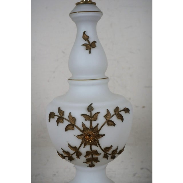 Mid 20th Century Mid 20th Century Carl Falkenstein Hollywood Regency Frosted Glass Bronze Floral Table Lamp For Sale - Image 5 of 12