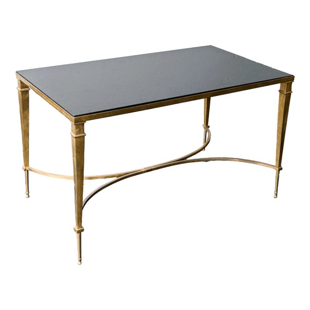 1960s Mid-Century Neo-Classical Style Brass Side Table With Stone Top For Sale