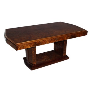 Art Deco Mahogany & Elm Burl Dining Table, 1930s For Sale