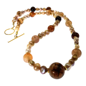 Spiderweb Jasper and Pearl Necklace