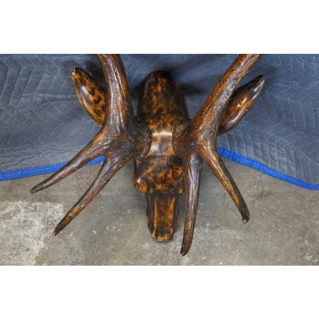 2 Faux Wood Deer Stag Buck Head Taxidermy Wall Mount Sculptures 43" For Sale - Image 9 of 12