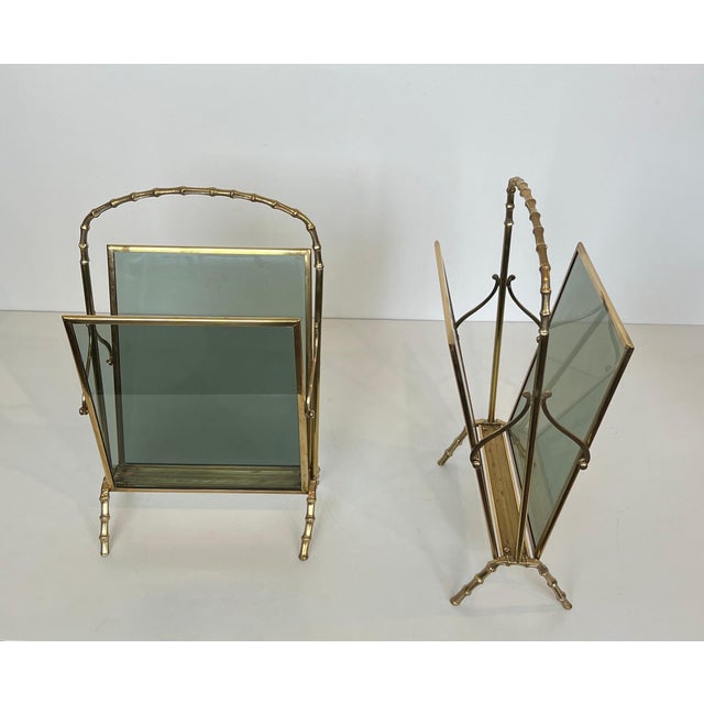 Metal Pair of Bronze Faux Bamboo Magazine Racks by Maison Baguès For Sale - Image 7 of 12