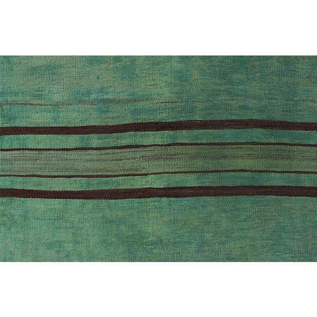 Mid 20th Century Vibrant Vintage Turkish Kilim Runner With Green and Brown Stripes 2'8 X 12'1 For Sale - Image 5 of 10