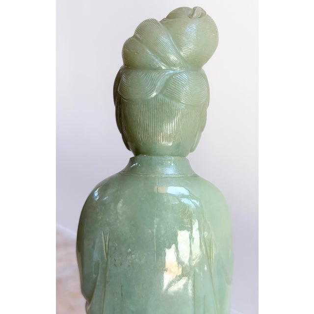 Antique Chinese Qing Dynasty Nephrite Jade Guanyin Kwan Yin Figurine W/ Stand For Sale In Los Angeles - Image 6 of 12
